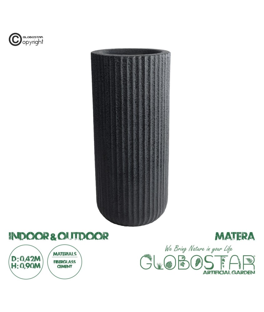 GloboStar® Artificial Garden MATERA 20734 Επιδαπέδιο Πολυεστερικό Τσιμεντένιο Κασπώ Γλάστρα - Flower Pot Μαύρο Φ42 x Υ90cm